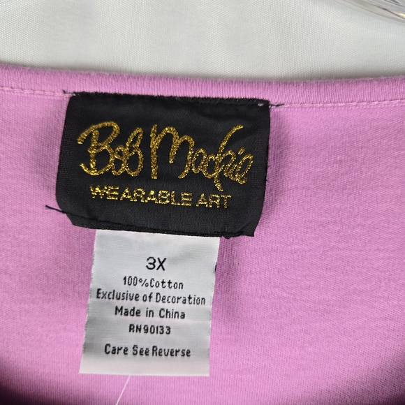 Bob Mackie Wearable Art Cotton Pink Floral Embroidered Tunic Top Plus Size 3X - Picture 3 of 13
